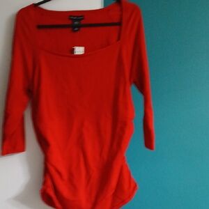 NY & Company Red Long Sleeve Rouched Top